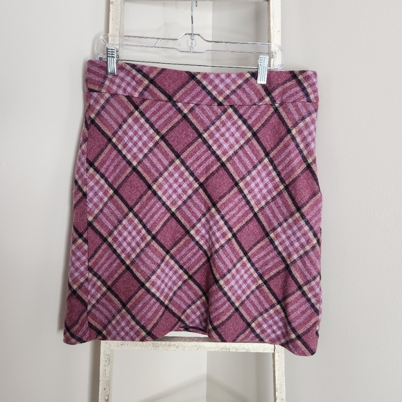 Talbots skirt size 12 purple plaid wool blend side zip knee length - Picture 1 of 6